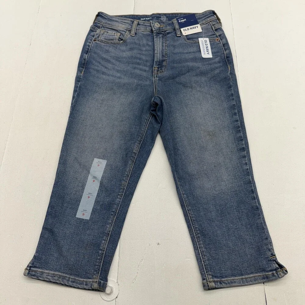 Old Navy High-Rise Capri Jeans Womens 4 Blue Medium Wash Stretch Denim Pants